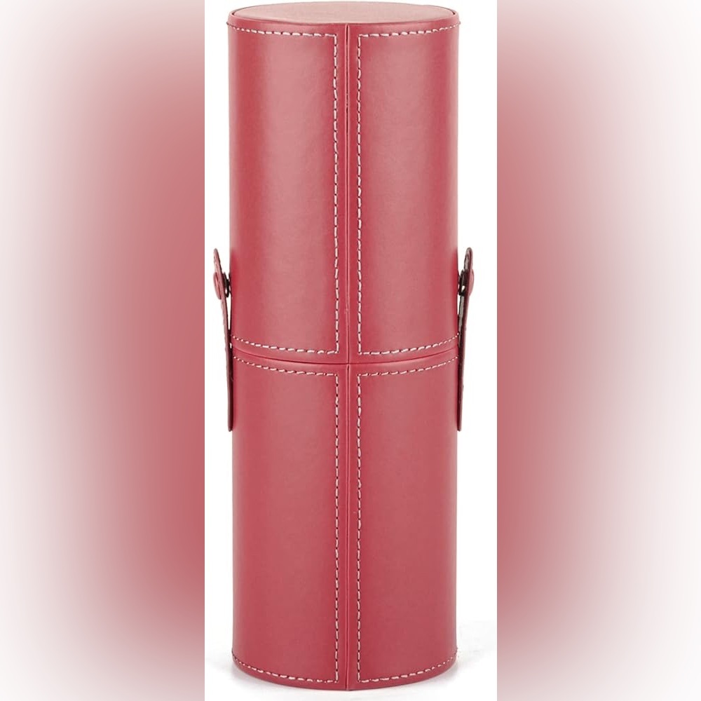 Makeup Brush Cup Holder Storage Travel Case Pink Red Leather